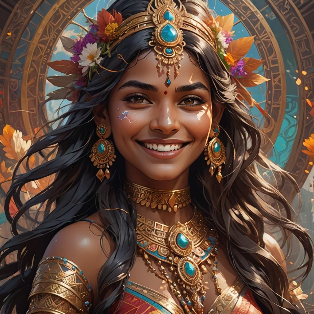 Radiant Indian Goddess Portrait in Digital Art Style