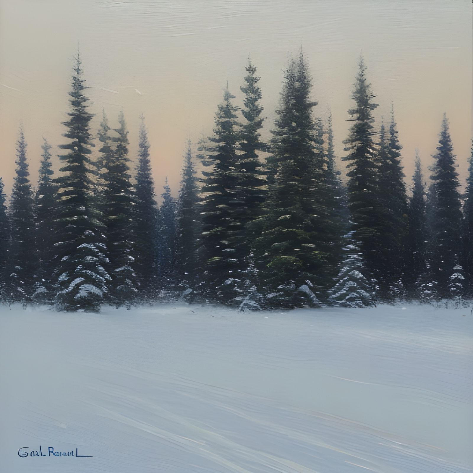 Alla Prima Oil Painting of a Dark Winter Night Landscape