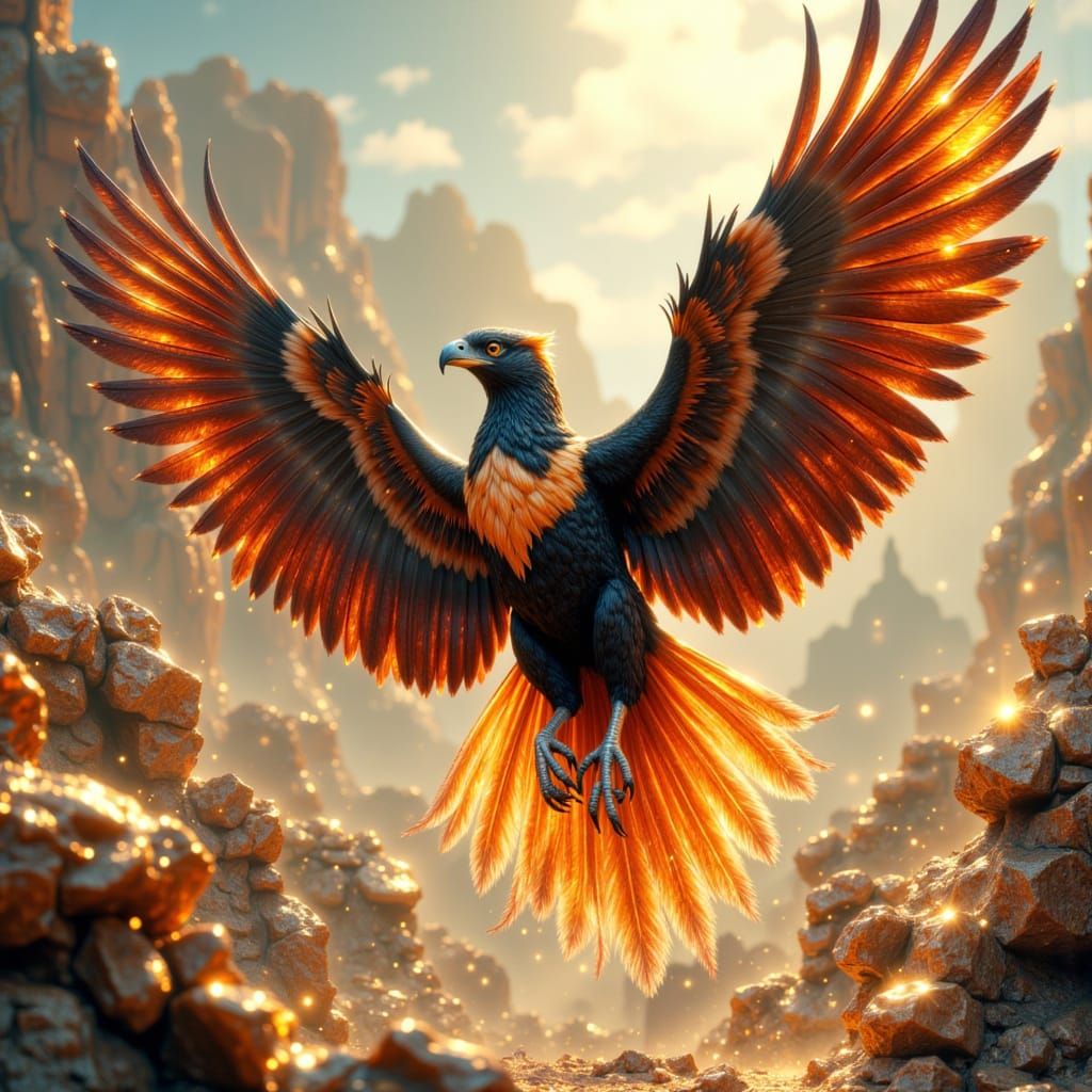 Eagle Soars Through Desert Landscape in Vibrant Colors