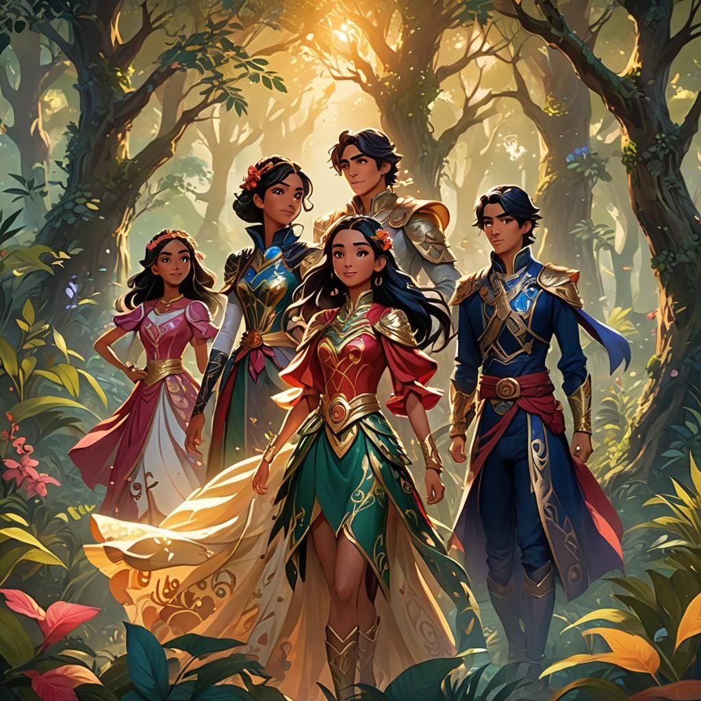 Mystical Forest Scene with Descendants and Elena of Avalor