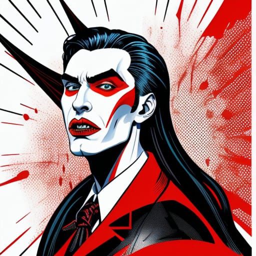 Vibrant Pop Art Portrays Dracula's Fiery Fangs Close Up
