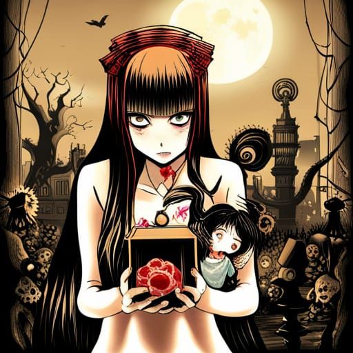 Scary Horror Girl with Music Box, Anime Style