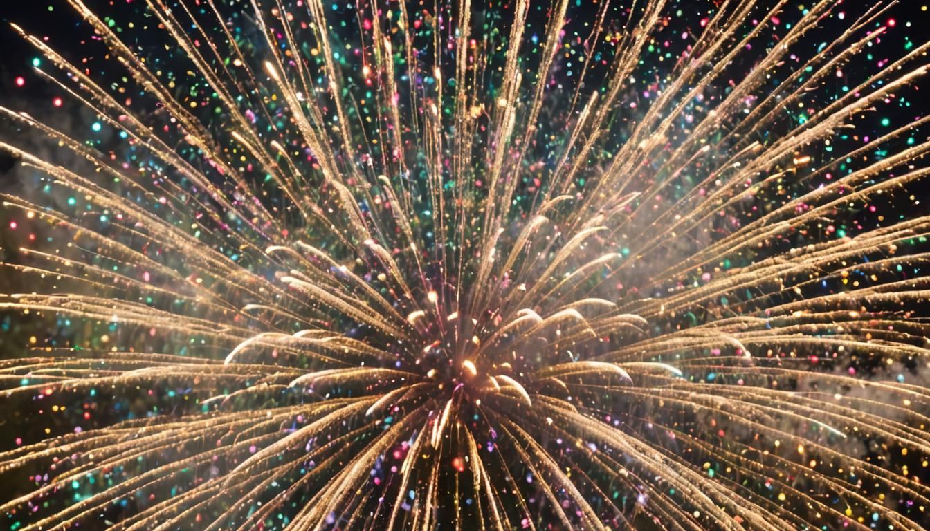 Colorful Fireworks Erupting from Fountain of Youth