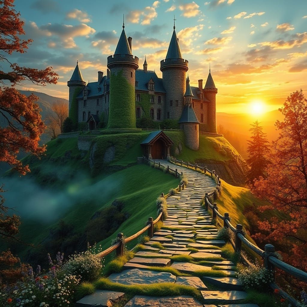 Majestic Castle Shines in Golden Light