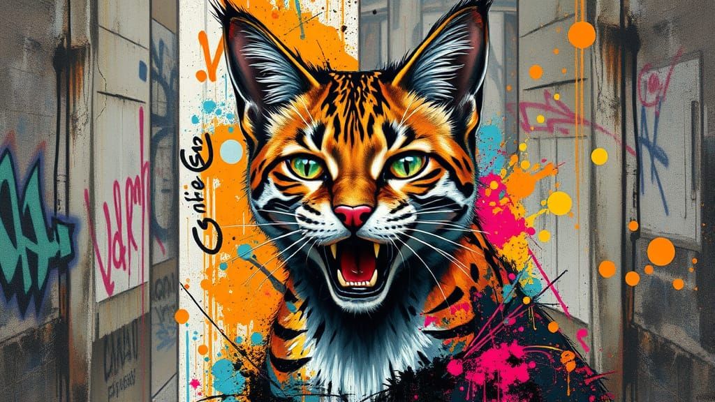 Gritty Urban Feline in Dynamic Splatter Art