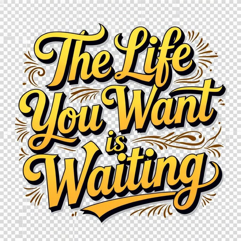 Golden Script "The Life You Want Is Waiting" Typography Art