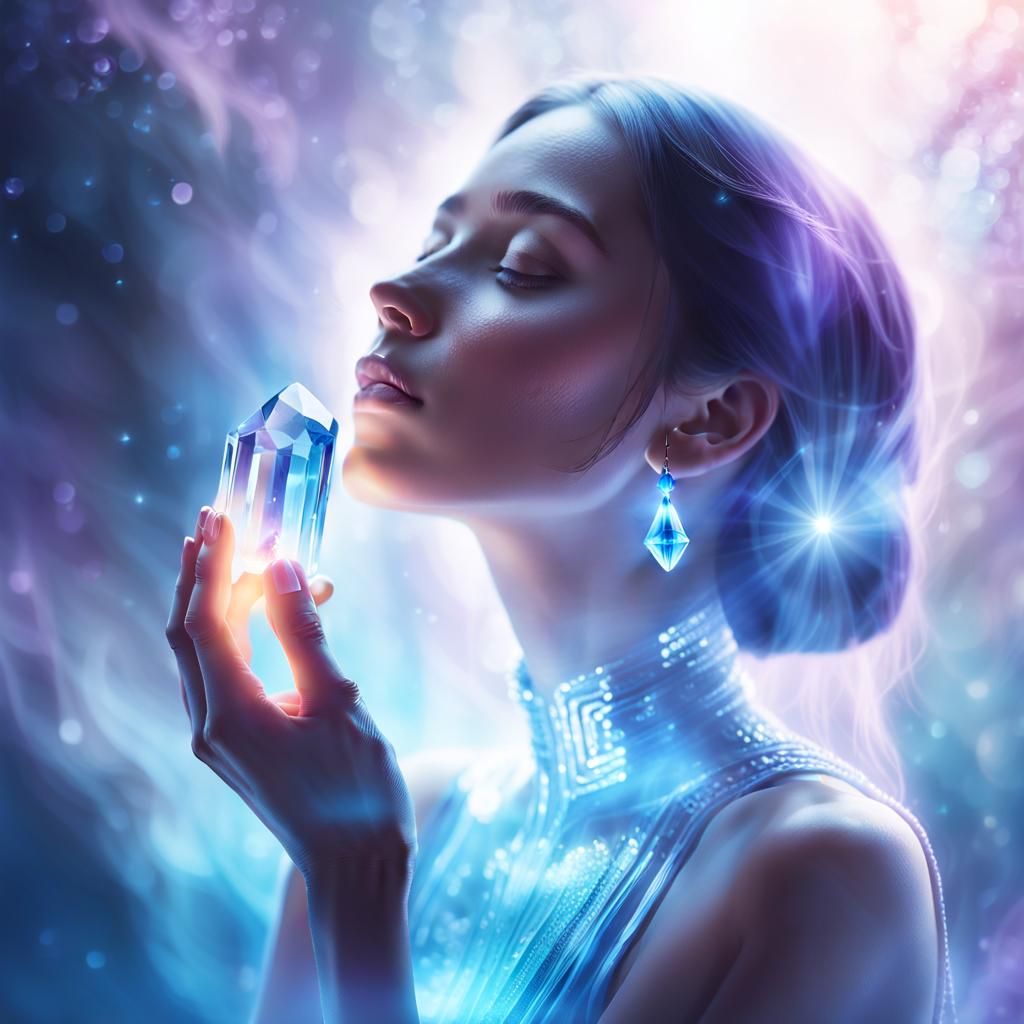 Woman Holding Glowing Crystal: Spiritual Concept Art