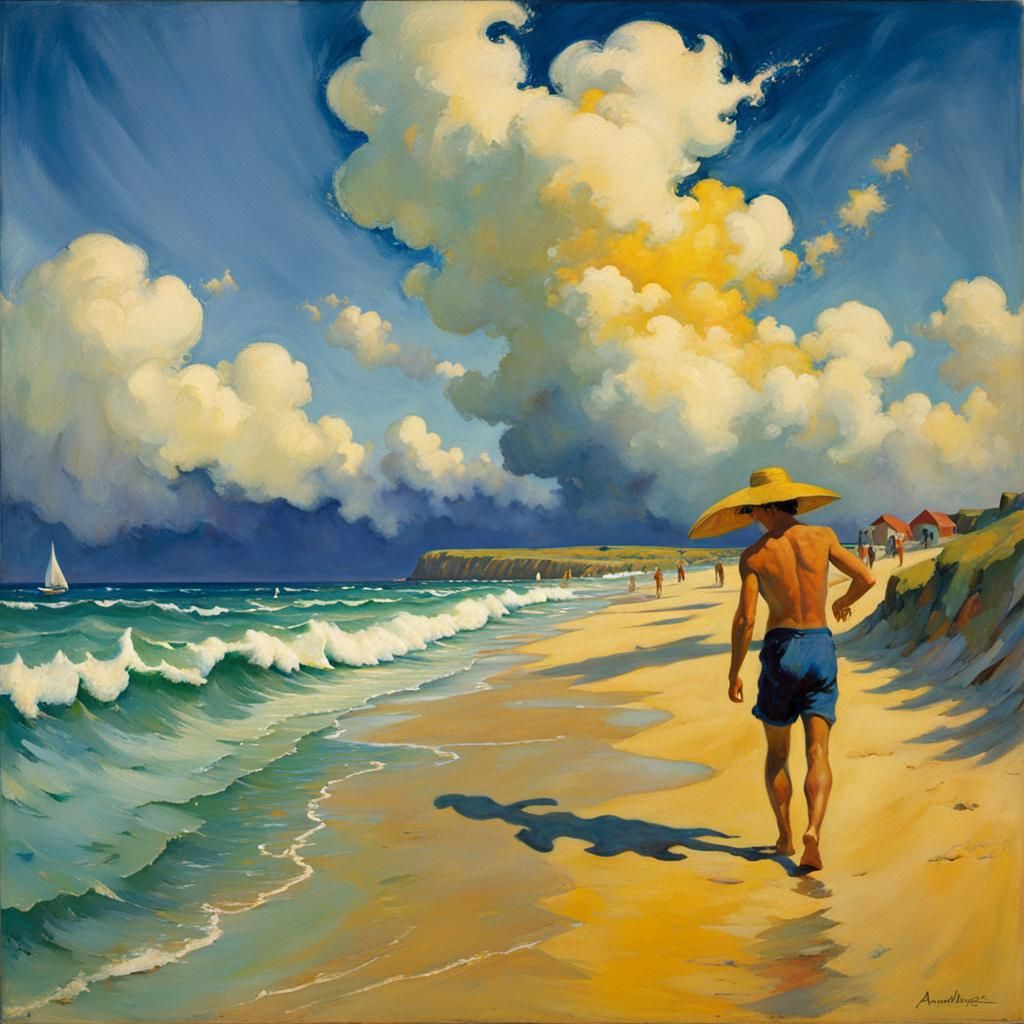 Vibrant Summer Beach Scene in Expressive Colors