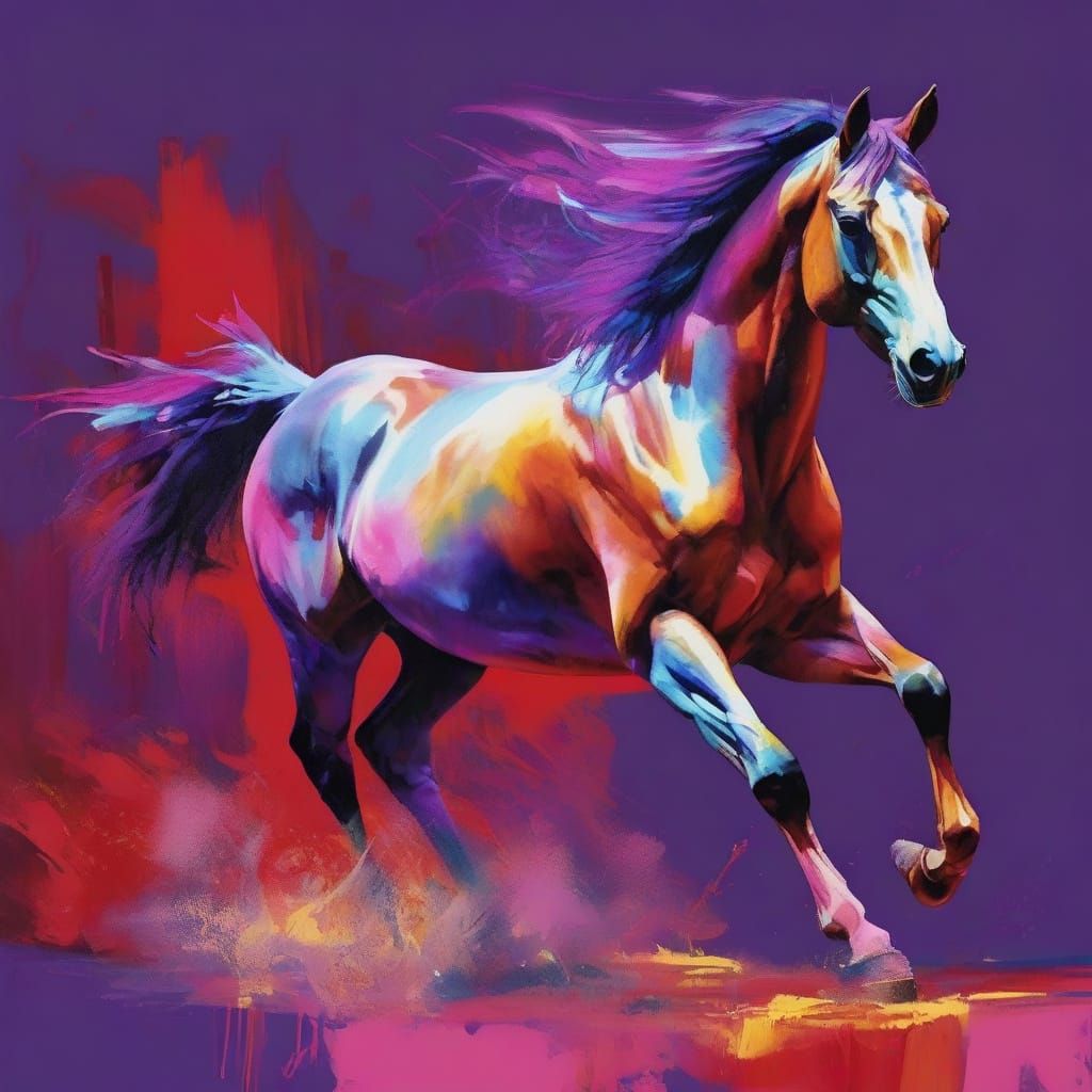 Hyperrealistic Horse in Motion, Neo-Expressionist Oil Painti...
