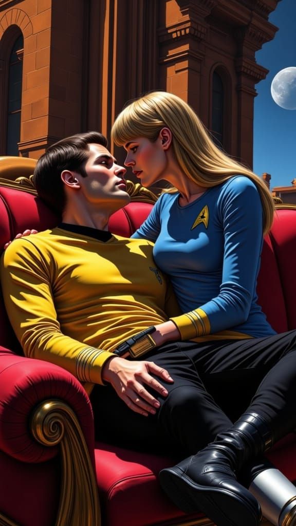 Spock and Janeway's Castle Kiss: A Comic Book Scene