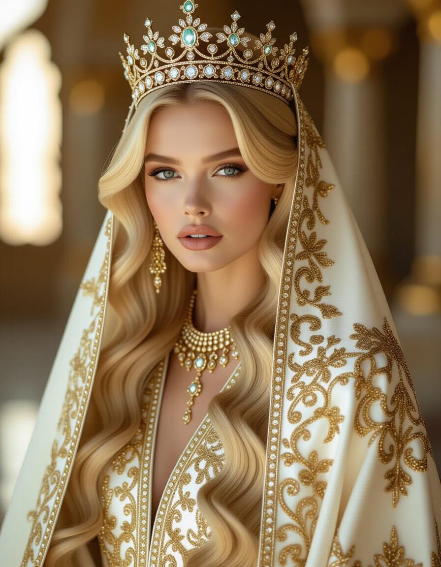 Majestic Blonde Princess in Luxurious Abaya