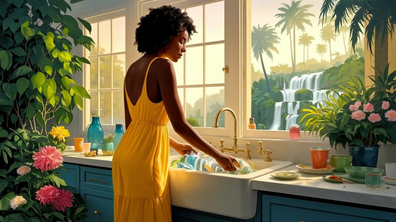 Surreal Kitchen Scene in Dreamlike Style