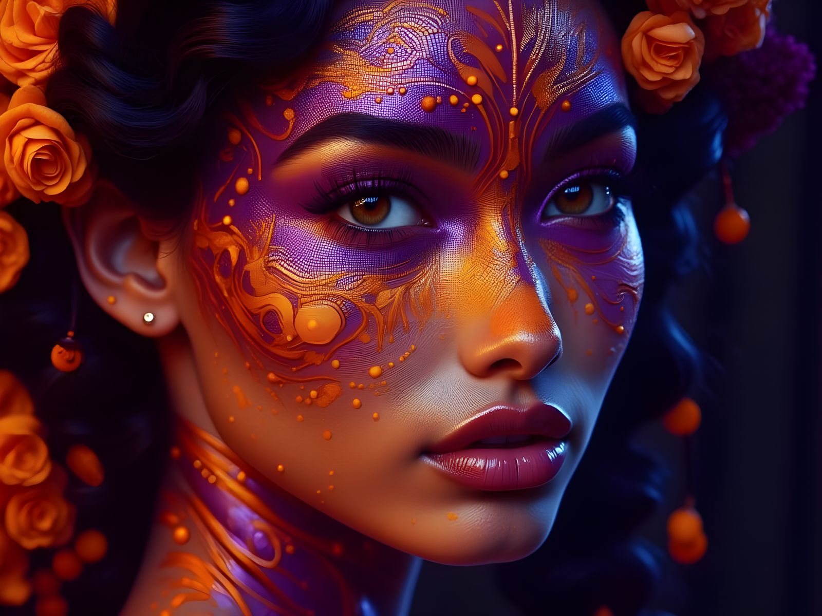 Woman With Orange and Purple Face Paint