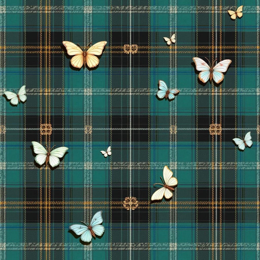 Whimsical Celtic Tartan Plaid with Butterflies