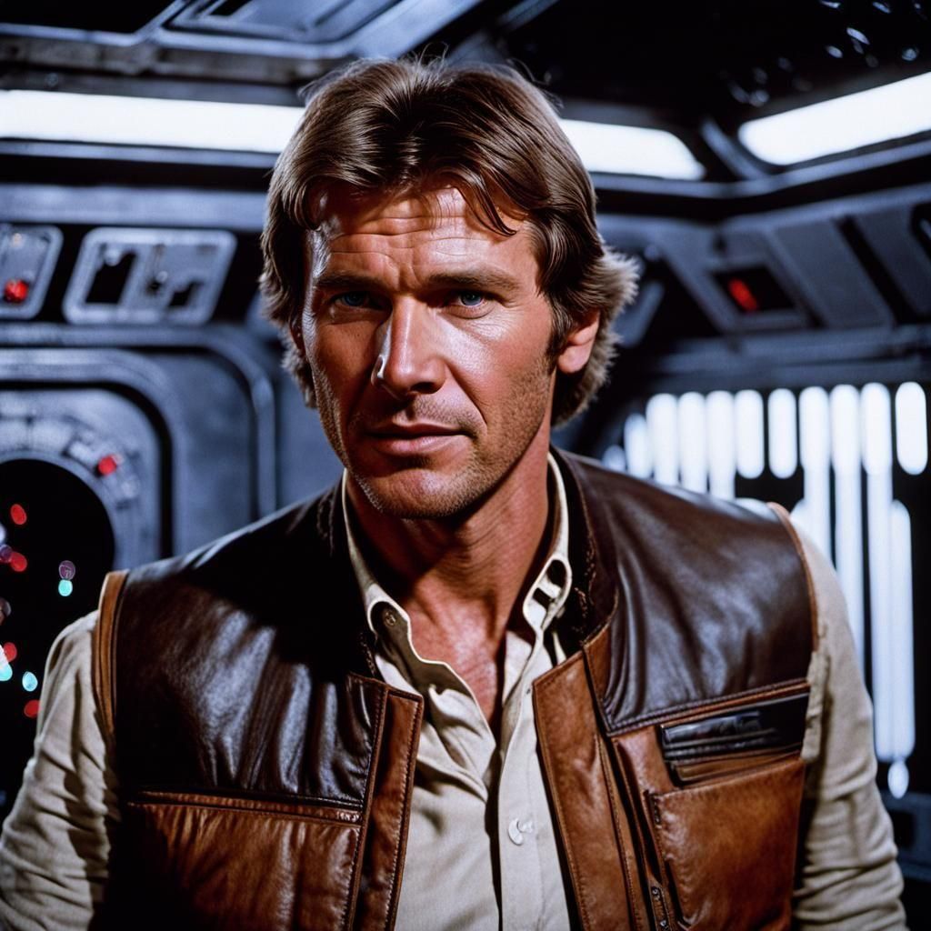 Hyperrealistic Han Solo Portrait Inside Millennium Falcon