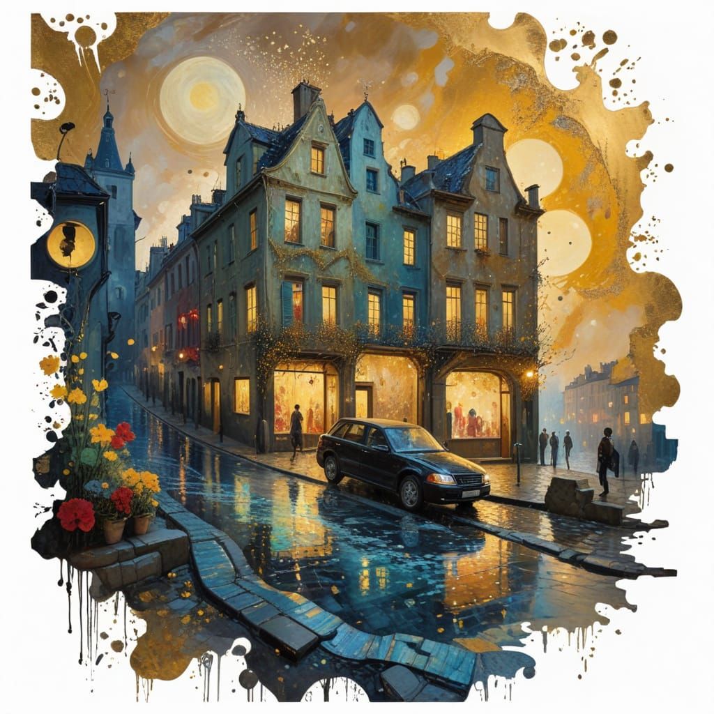 Ethereal Nocturnal Cityscape in Whimsical Brushstrokes