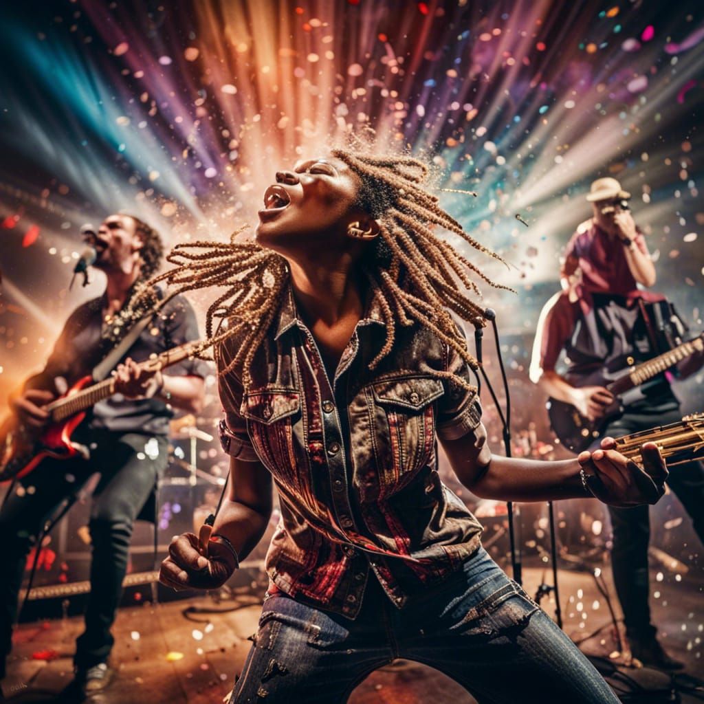 Band Performance with Colorful Explosions in Hyperrealistic ...