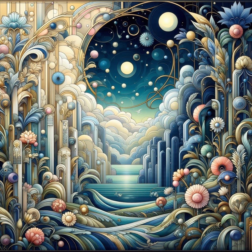 Day and Night Yin-Yang Fusion in Art Deco Style