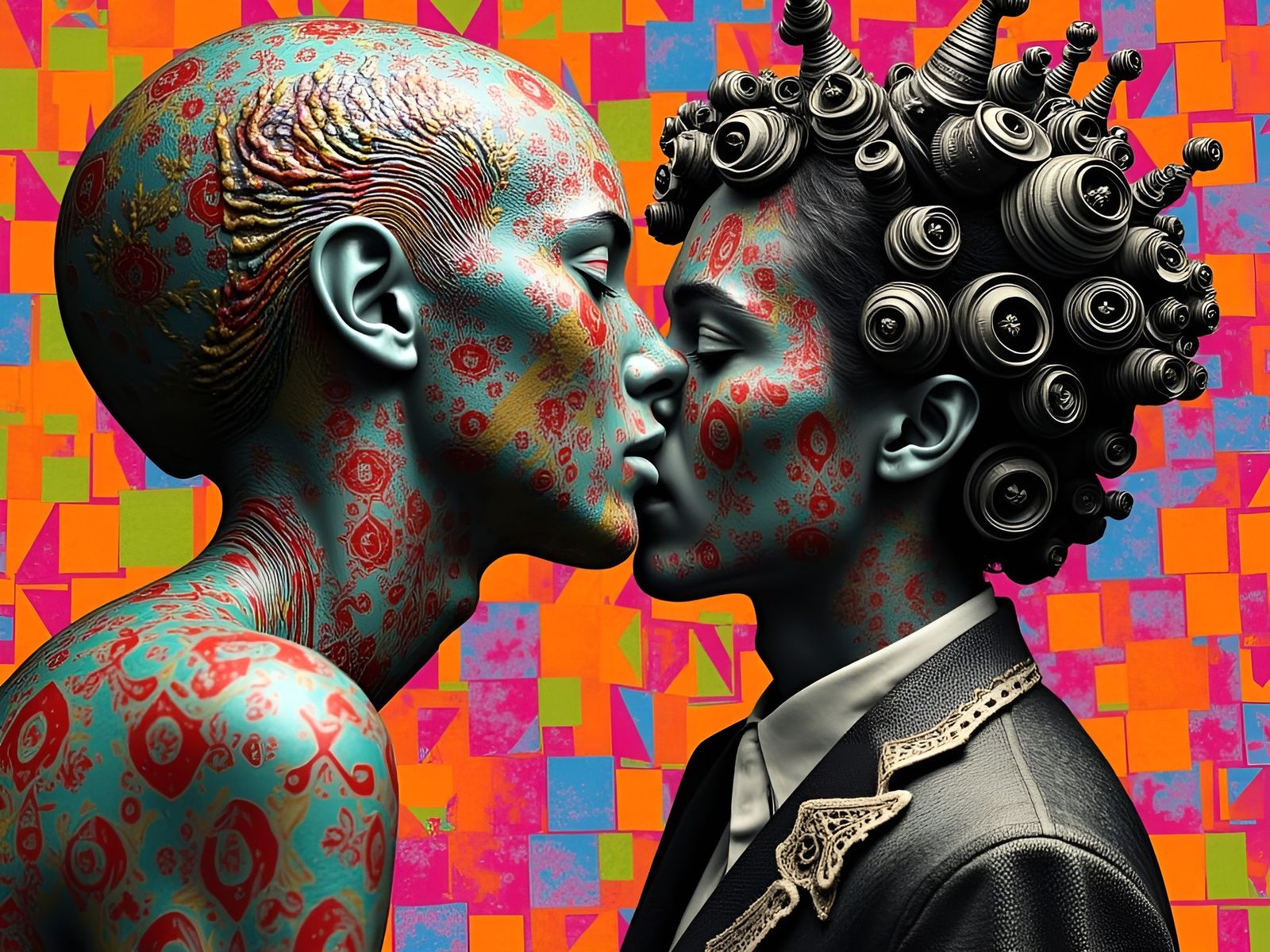 Androgynous Figures in Ethereal Acrylic Portrait