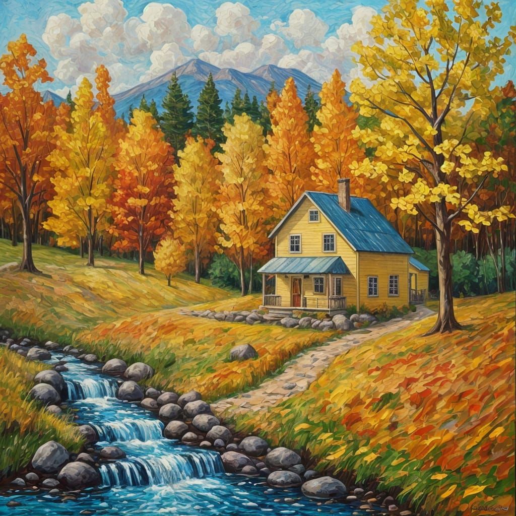 Autumn Countryside Retreat in Neo-Impressionist Style