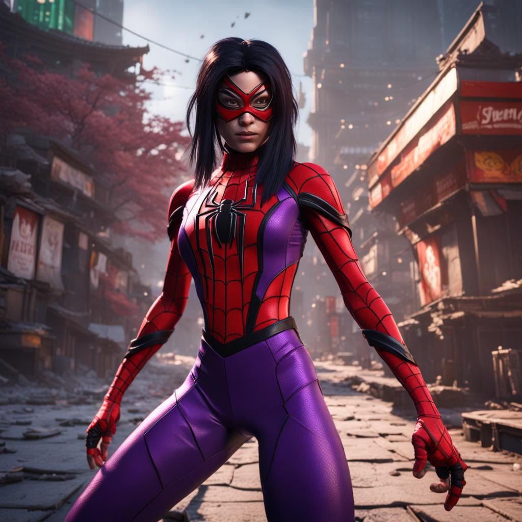 Ninja Spider Woman with Oni Mask: 3D Game Art