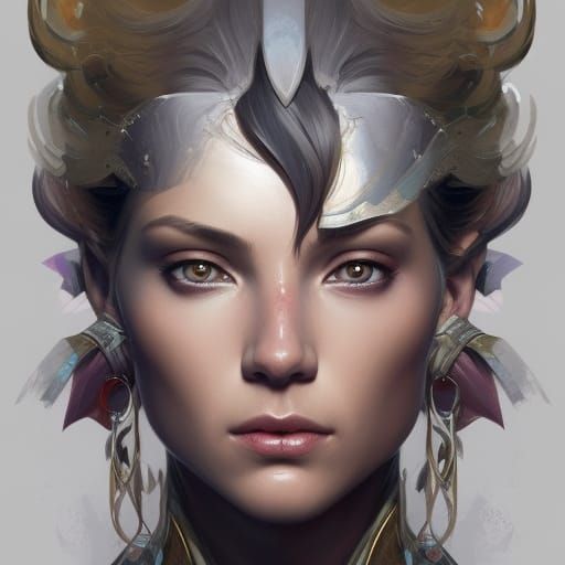 Elemental Warrior Portrait in Art Nouveau Style