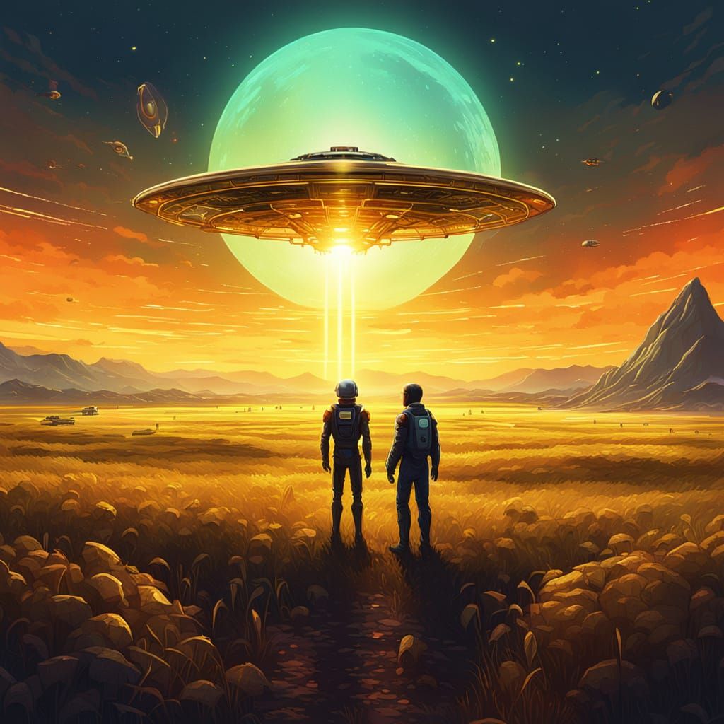 Intriguing Alien Encounter in Digital Painting Style