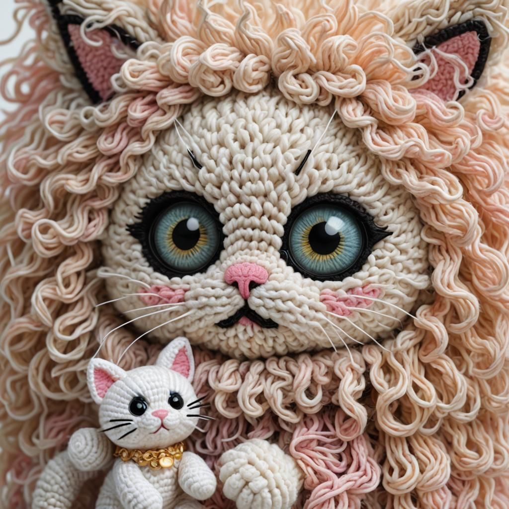 "Realistic woolly amigurumi crochet knitted cat with big bea...