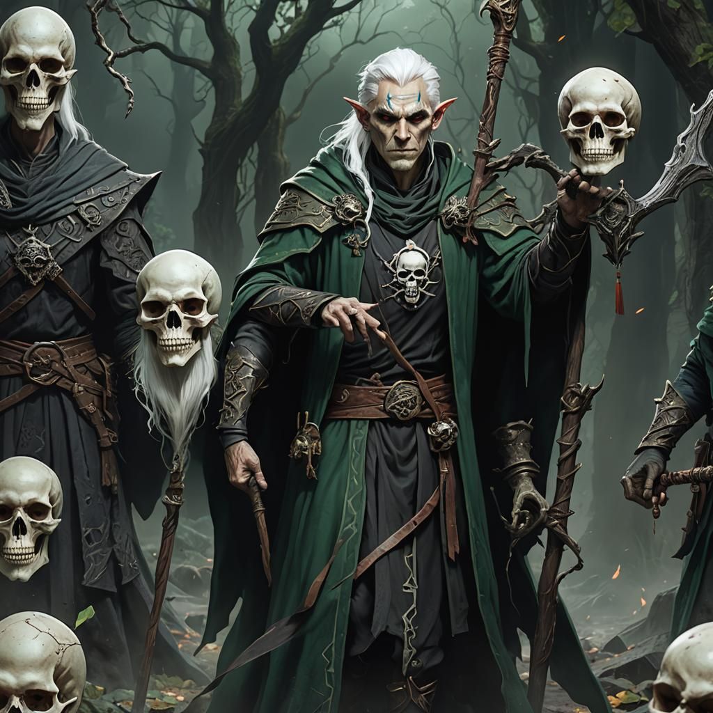 Half-Elf Necromancer Wizard with Skull Staff