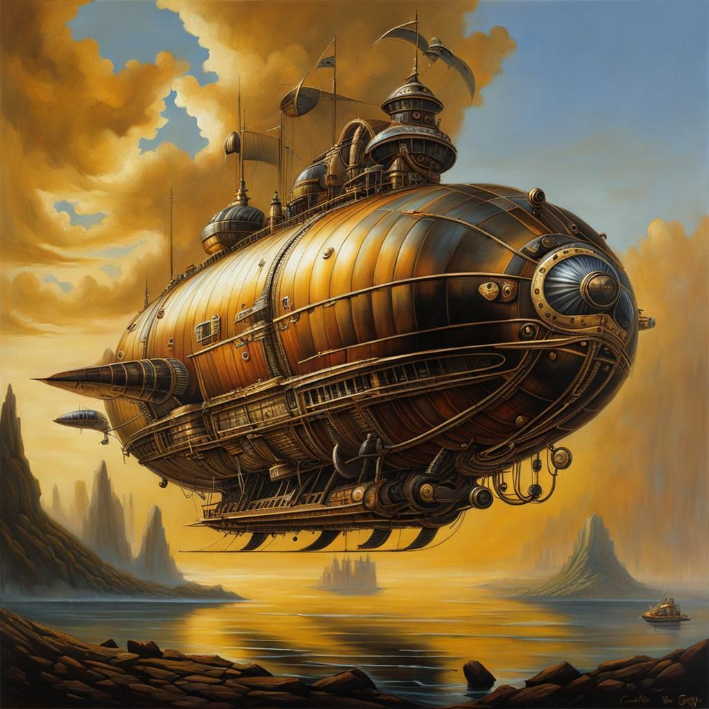 Steampunk Airship with Intricate Details and Lighting