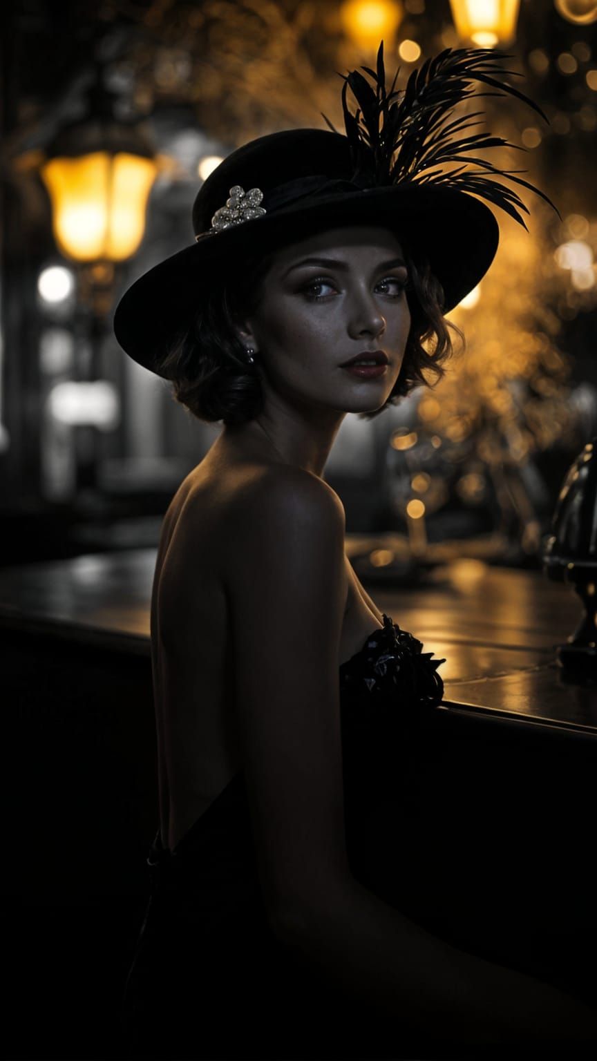 Film Noir Siren in a Smoky 1930s Bar