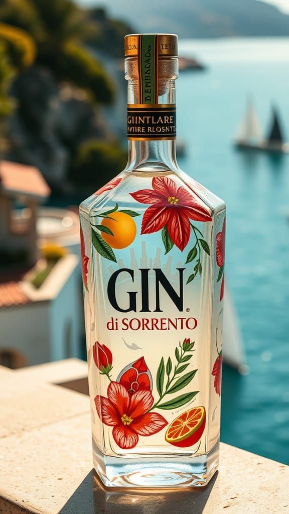 Luxurious Gin Bottle with Art Deco Floral Design