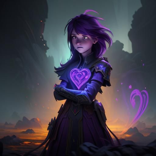 Dark Fantasy Hearts in Purple and Yellow: 8K Art