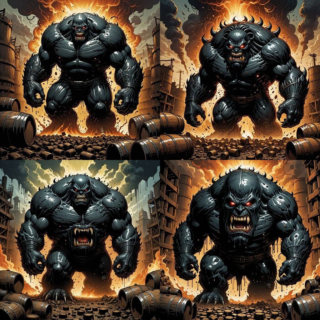 Gigantic Black Titan Blob in Comic Book Art Style