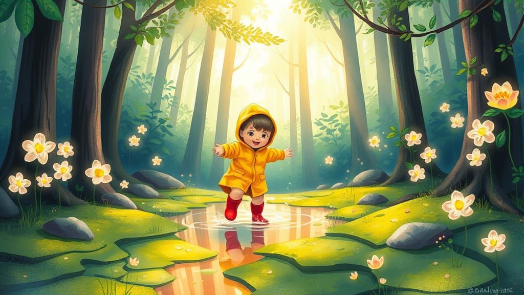Playful Toddler Explores Magical Forest in Children's Book S...