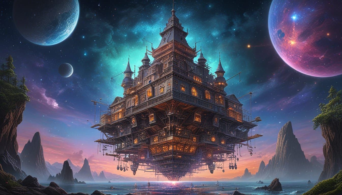 Ethereal Cosmic Synthesizer in a Bioluminescent Coral Reef