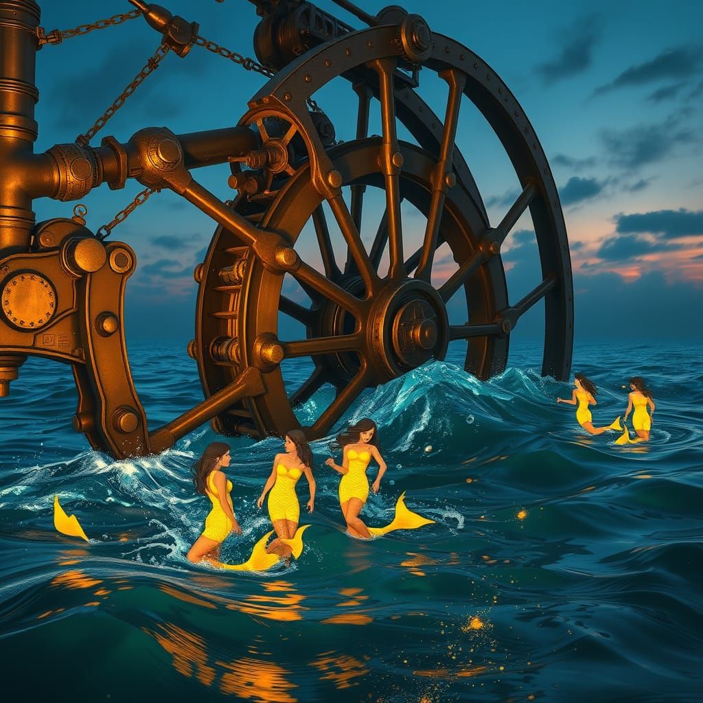 Colossal Steampunk Water Wheel Amidst Art Nouveau Whimsy