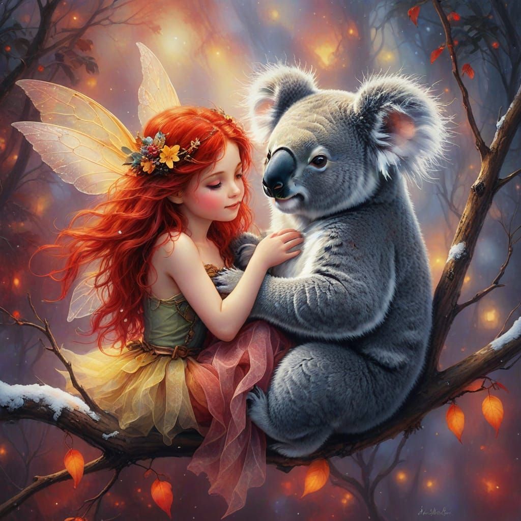 Enchanted Winter Encounter in Vibrant Watercolor Style