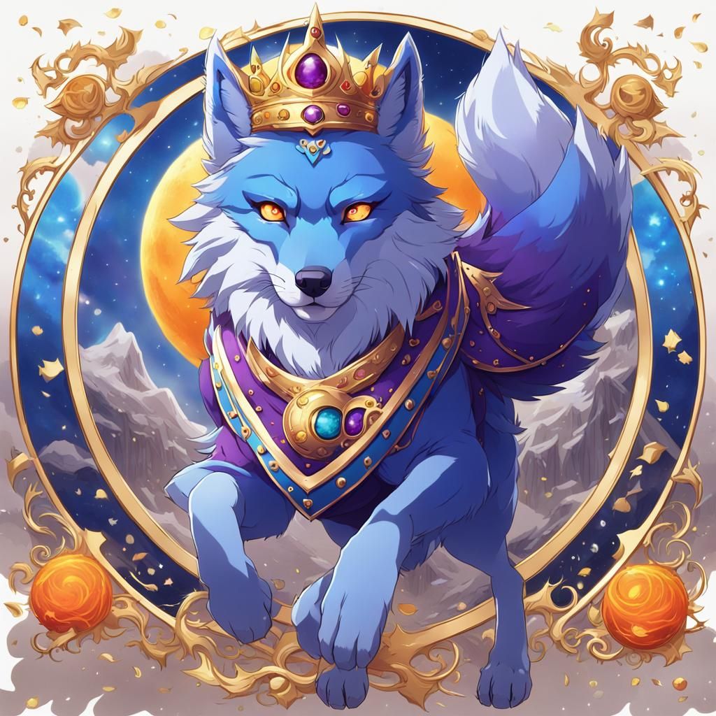 Blue Wolf with Fox in Anime Style