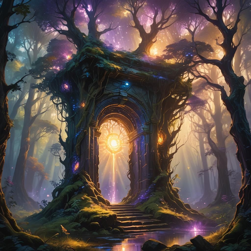 Mystical Forest Portal in Oil Painting Style