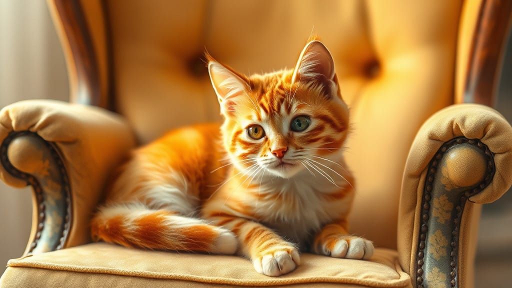 Whimsical Ginger Cat in Vintage Armchair