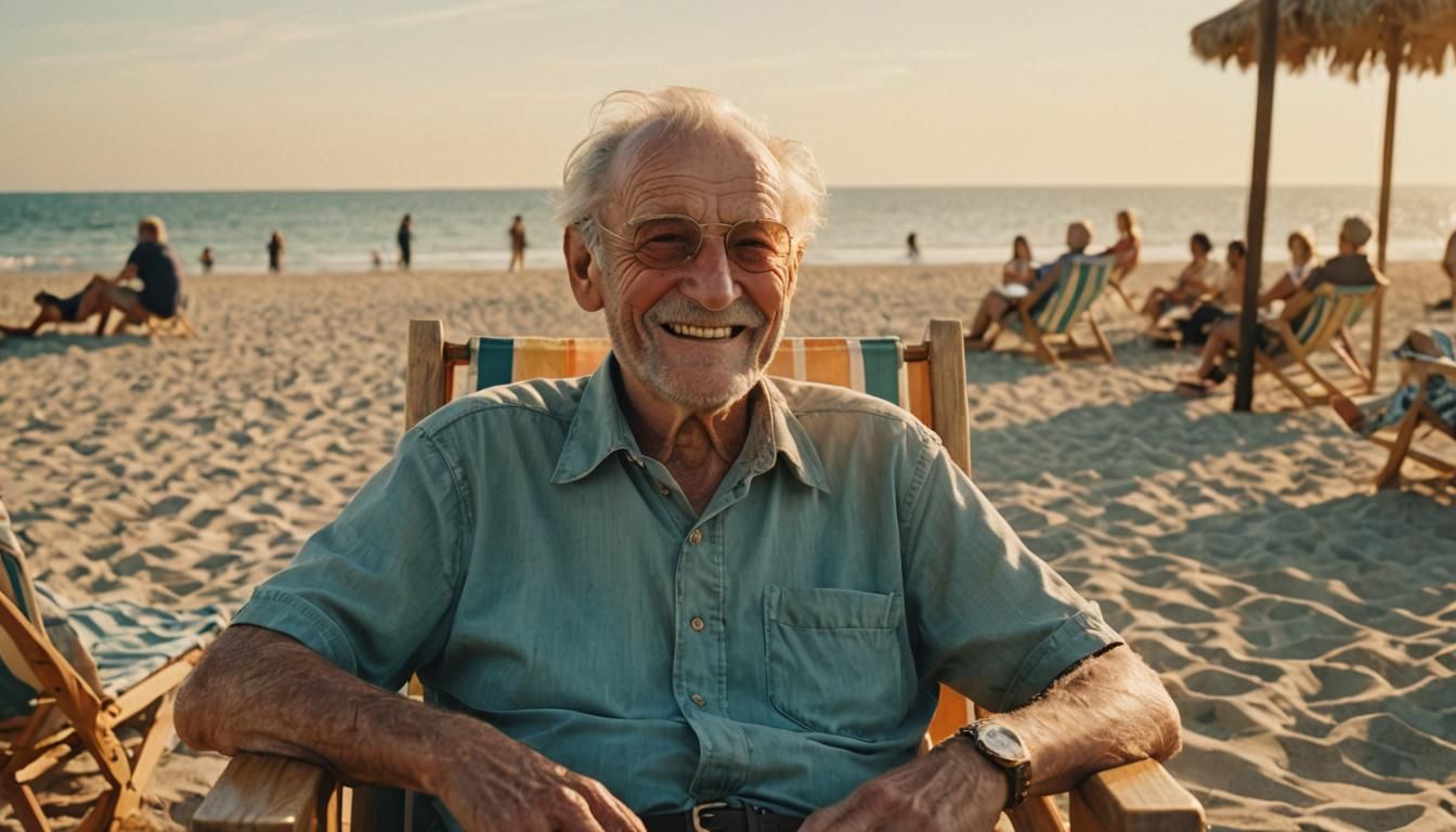 Peaceful Beach Scene with Golden Hour Lighting