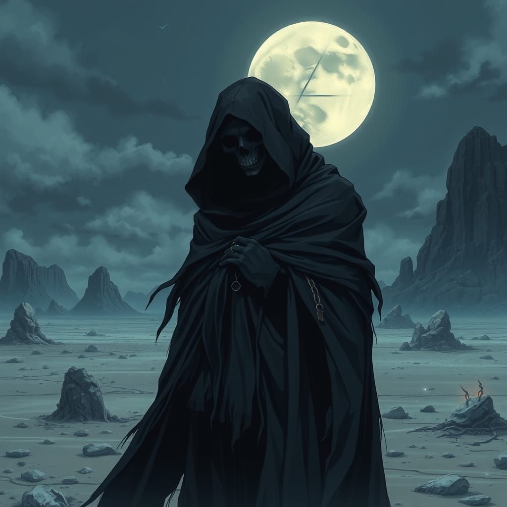 Dark Figure of Death in Haunting Anime JRPG Landscape