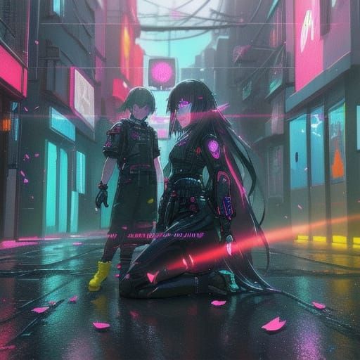 Link and Zelda in Cyberpunk Anime Style