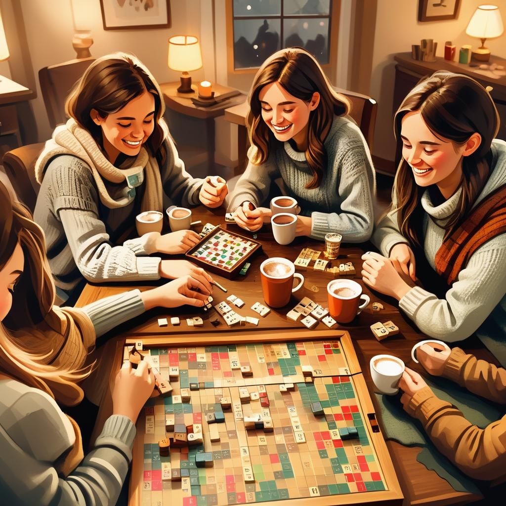 Cozy Scrabble Night: A Whimsical Illustration