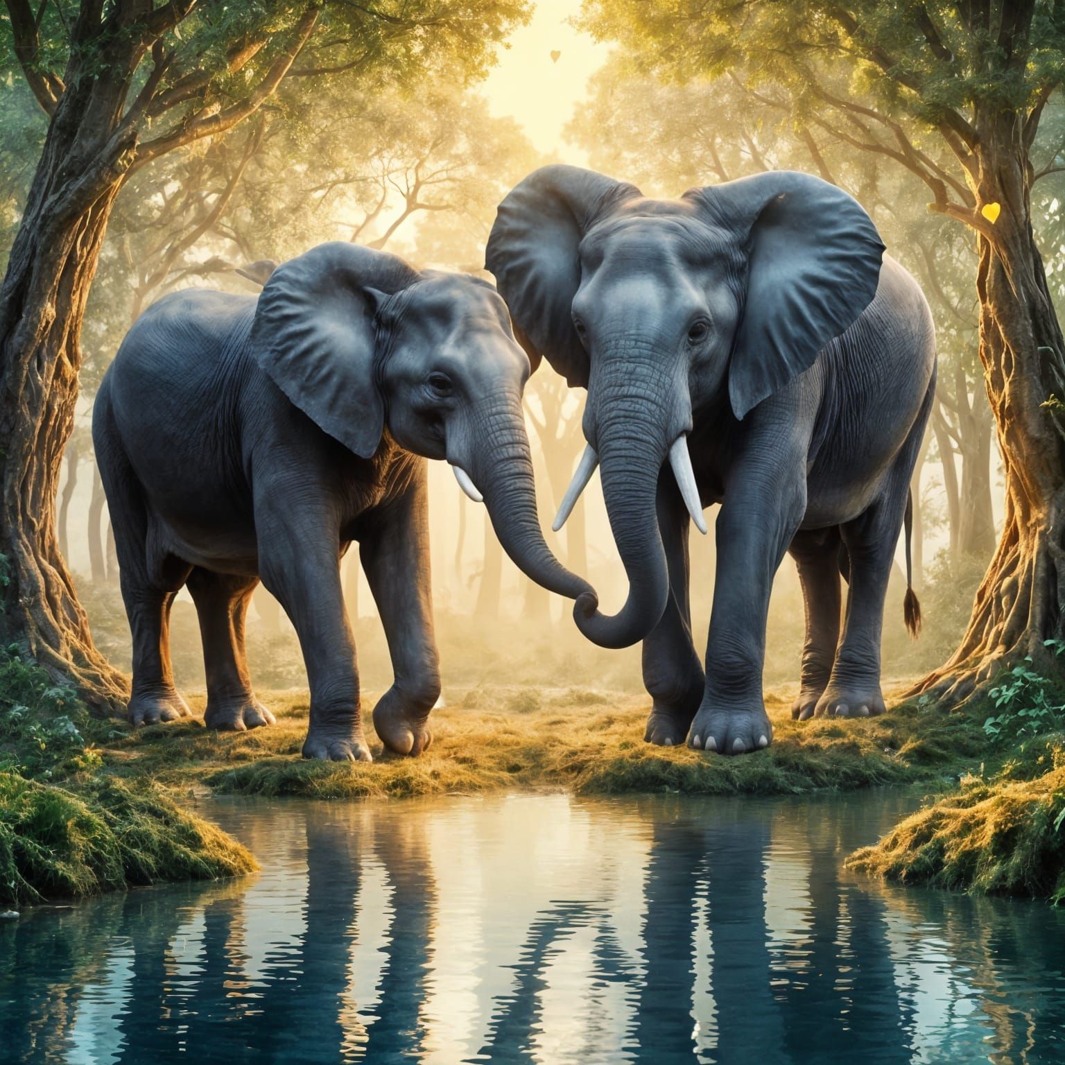 Elephants in Silhouette Forming Heart Shape