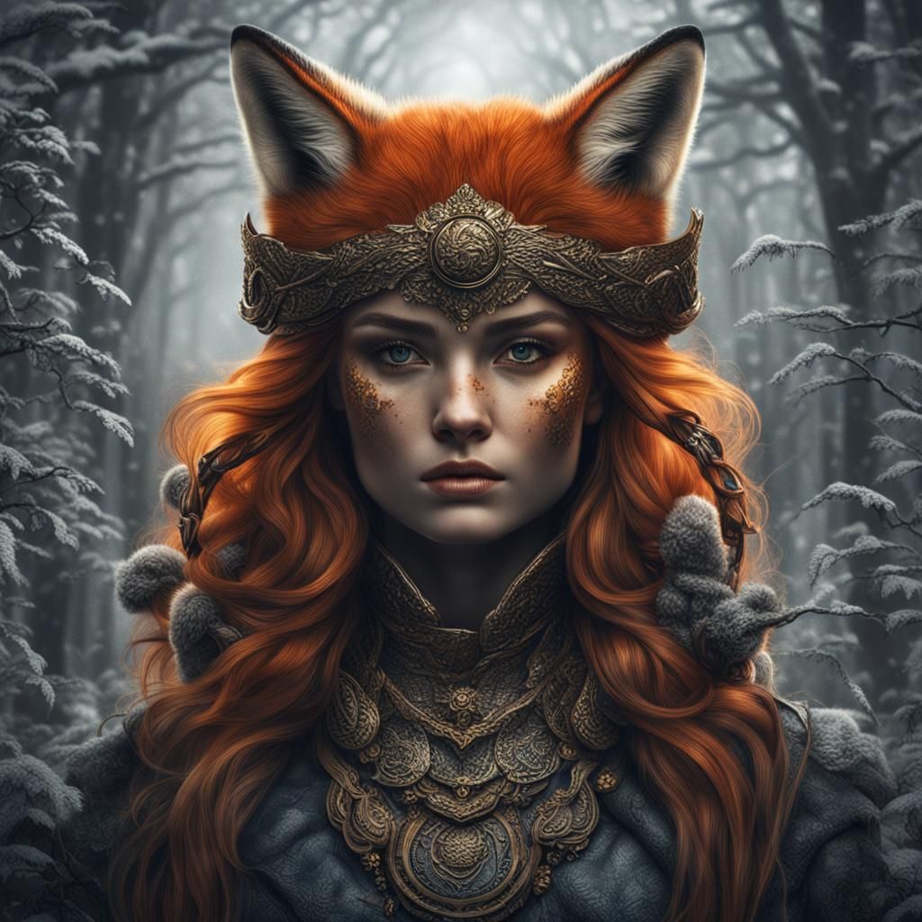 Hyperrealistic Fox Woman Portrait in High Definition