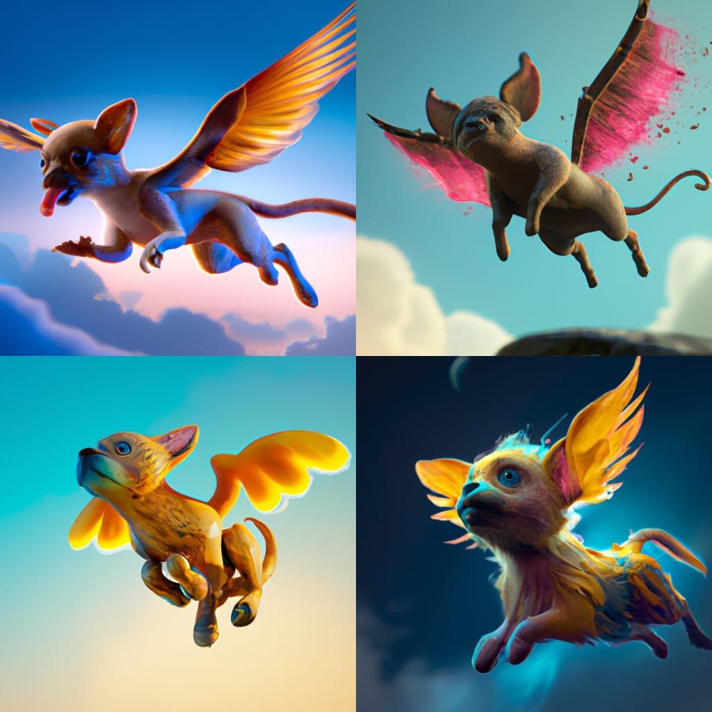 Magical Winged Puppy in Flight