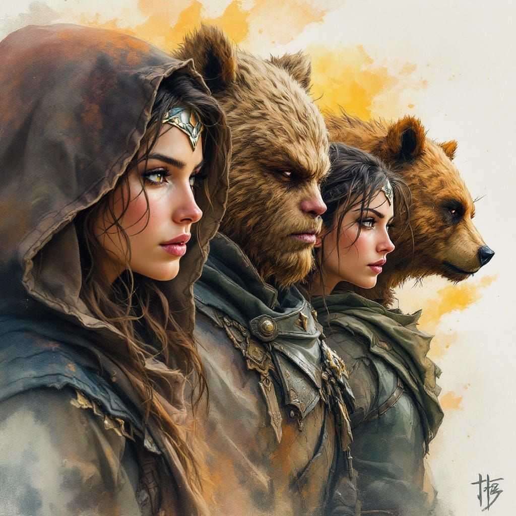Fantasy Druidess Transforms into Majestic Bear in Intricate ...