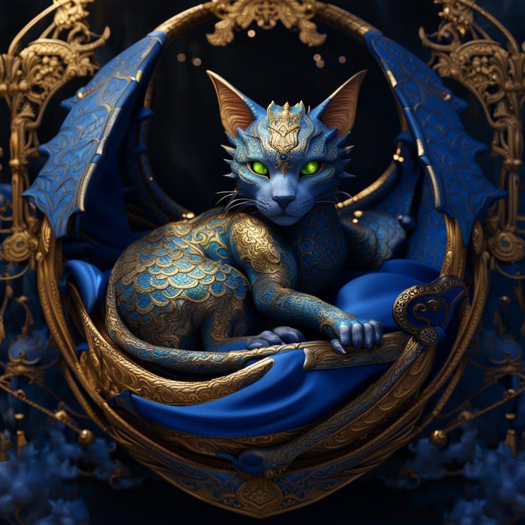 Dragon Cat Sleeps: Detailed Fantasy Art